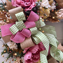 Load image into Gallery viewer, Rose Pink Peonies and Neutral Fall Autumn Wreath