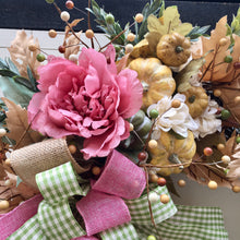 Load image into Gallery viewer, Rose Pink Peonies and Neutral Fall Autumn Wreath