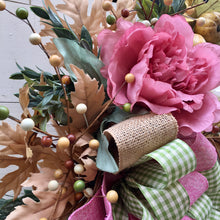 Load image into Gallery viewer, Rose Pink Peonies and Neutral Fall Autumn Wreath