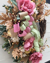 Load image into Gallery viewer, Rose Pink Peonies and Neutral Fall Autumn Wreath