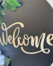 Load image into Gallery viewer, Blue Hydrangeas Welcome Grapevine Wreath