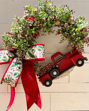 Load image into Gallery viewer, Holly Red Truck Holiday Winter Wreath
