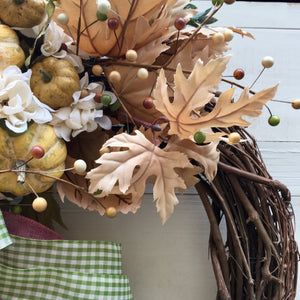 Rose Pink Peonies and Neutral Fall Autumn Wreath