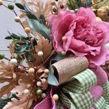 Load image into Gallery viewer, Rose Pink Peonies and Neutral Fall Autumn Wreath
