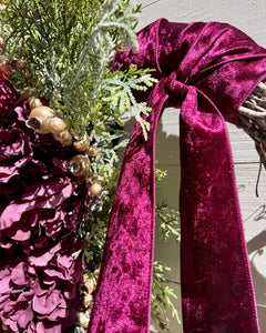 Magenta Peony and Roses Holiday Winter Wreath