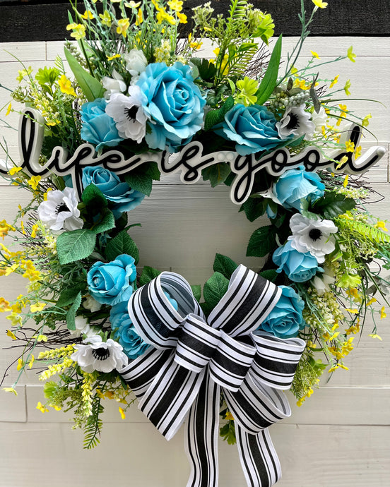 Anemone Roses Cottage Farmhouse Wreath