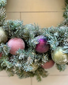 Magenta and Chartreuse Ornaments Christmas Wreath