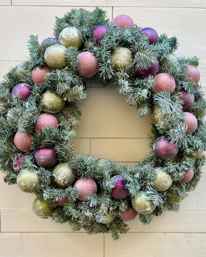 Magenta and Chartreuse Ornaments Christmas Wreath