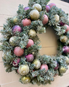 Magenta and Chartreuse Ornaments Christmas Wreath