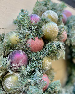 Magenta and Chartreuse Ornaments Christmas Wreath