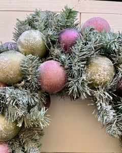 Magenta and Chartreuse Ornaments Christmas Wreath