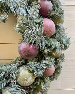 Magenta and Chartreuse Ornaments Christmas Wreath