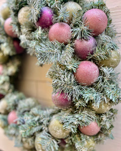 Magenta and Chartreuse Ornaments Christmas Wreath